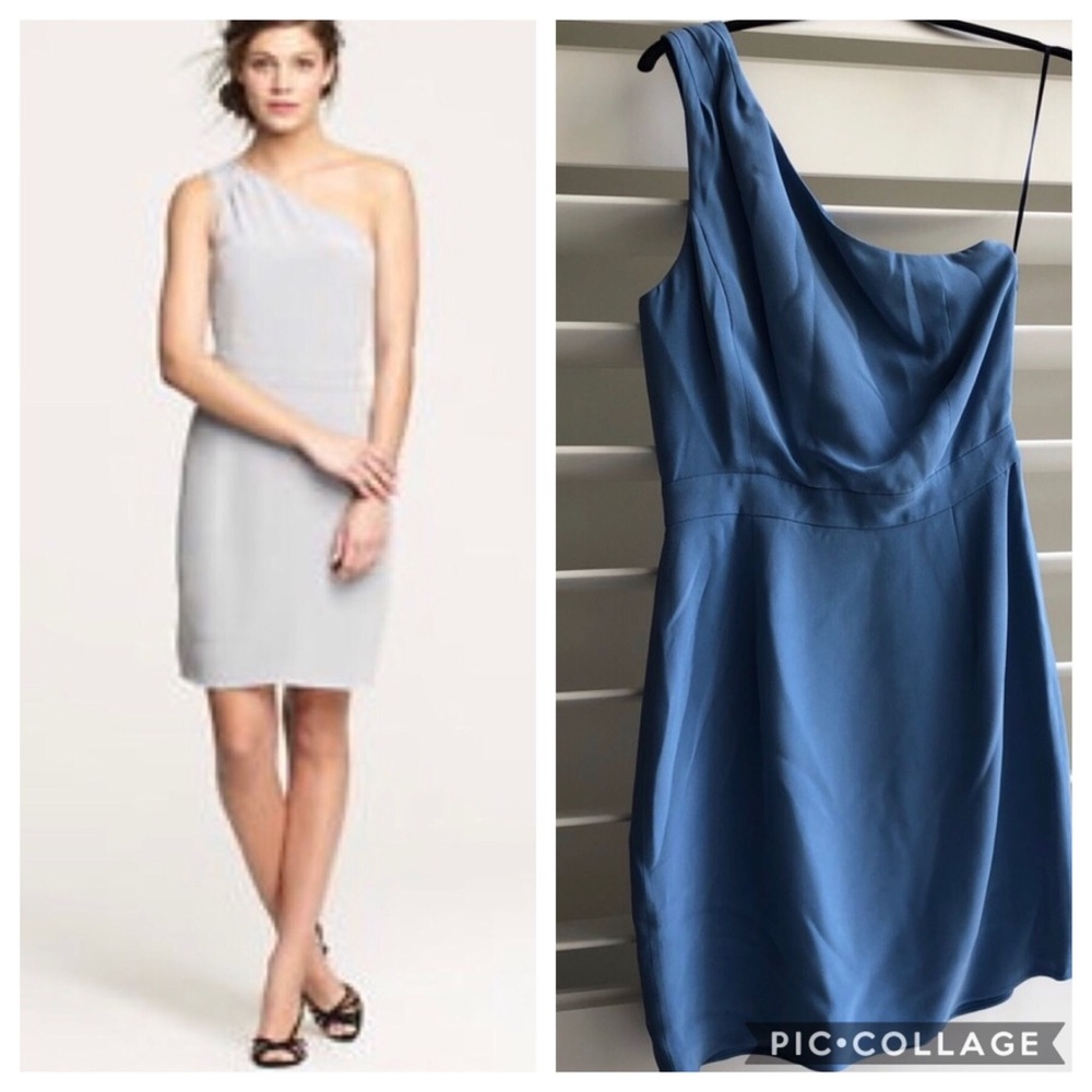 JCrew blue silk Nanine one shoulder dress - Picture 1 of 8